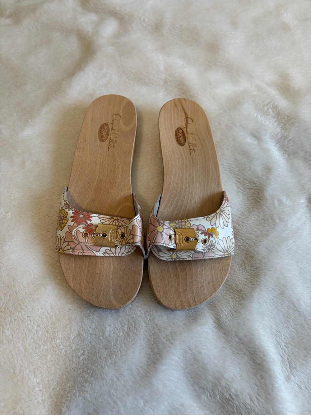 Dr. Scholl's Floral Buckle Slide Sandals in White, Pink & Yellow